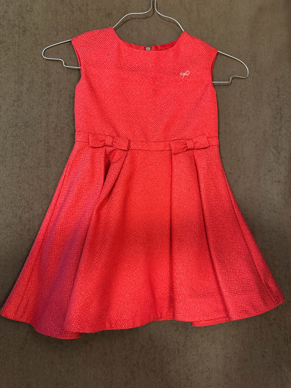 Lili Gaufrette Red Textured Bow Waist Dress